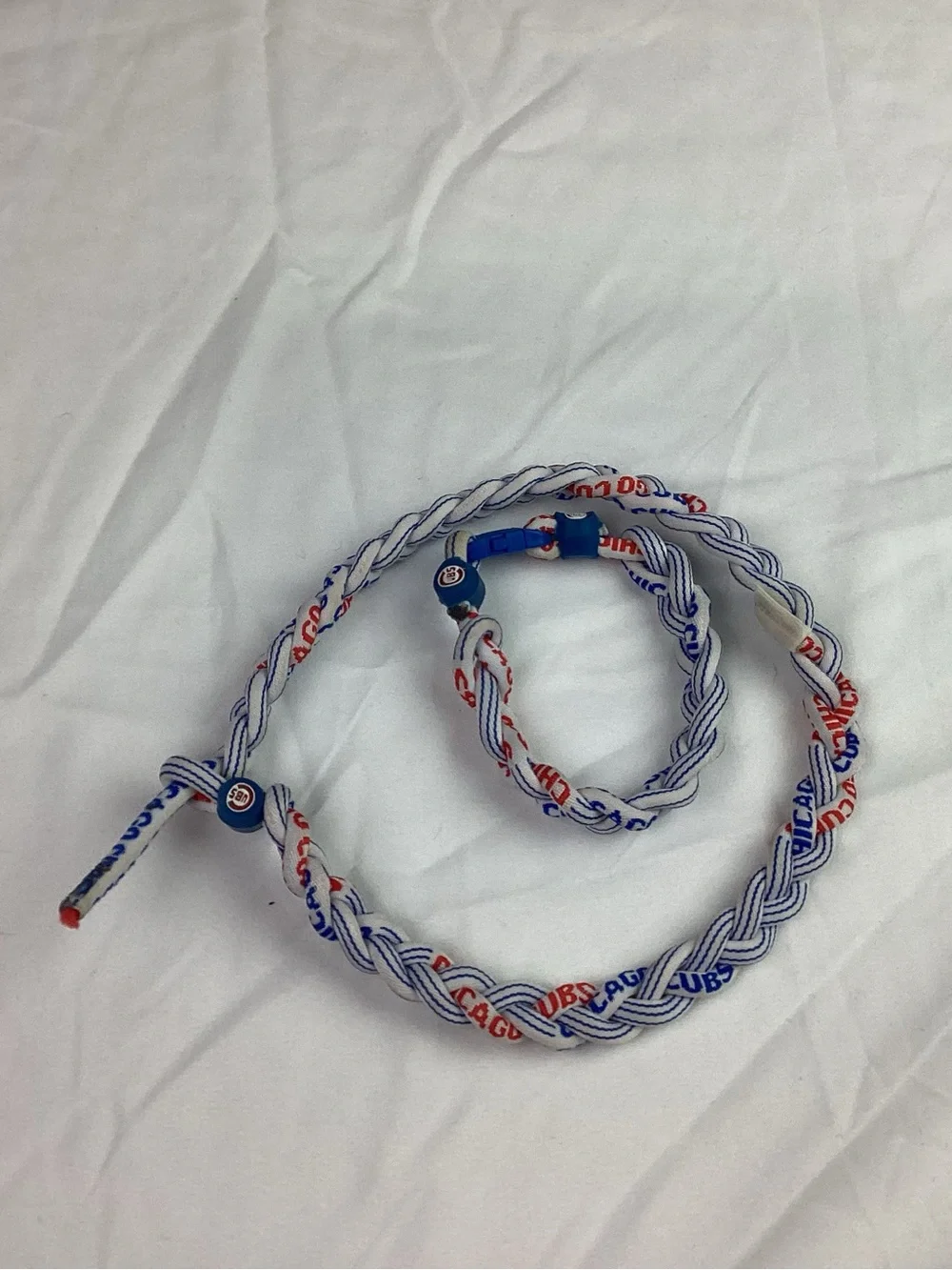 Chicago Cubs Twisted Rope Necklace/Braided Cord - White, Blue & Red